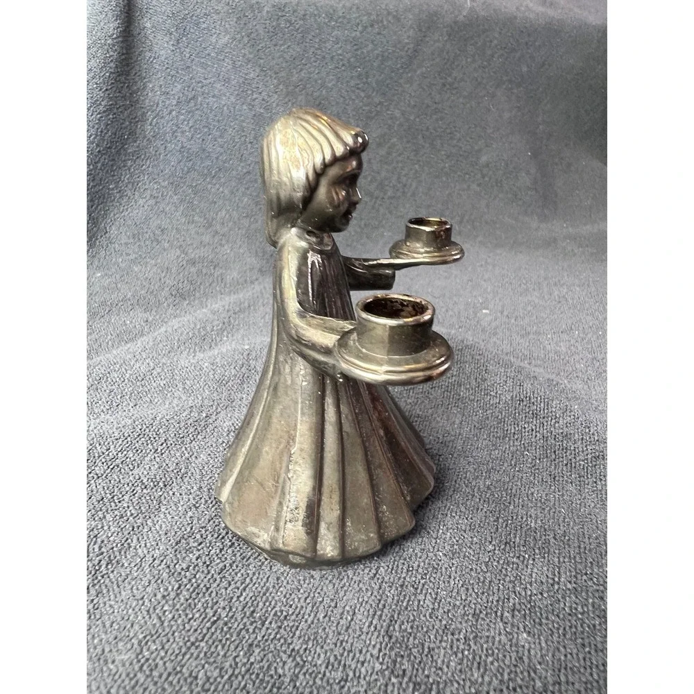 Vintage Choir‎ Girl Candle Holder Made in Italy Smiling Silver Tone Metal 3.5x3